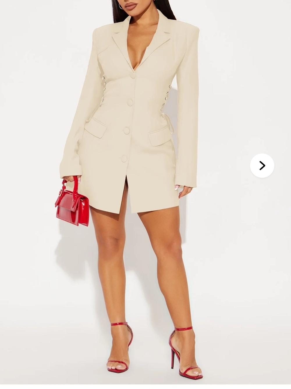 Fashion Nova Cream Long Sleeve Blazer Dress